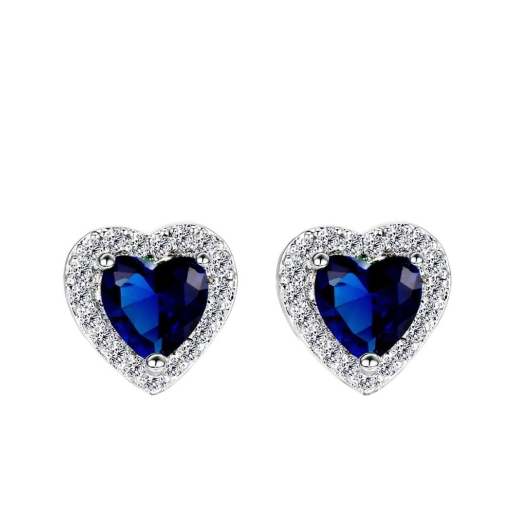 Elegant Blue Heart and Sterling Silver Earrings